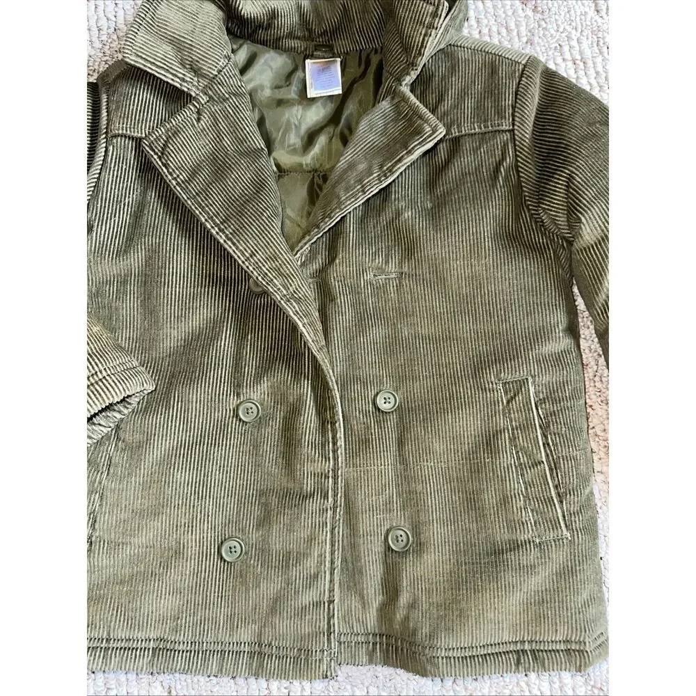 Gymboree Boy's Size Medium 7/8  Corduroy Winter Jacket Green -Removable Hood EUC